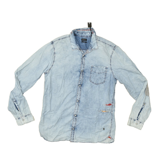 Buffalo David Bitton Men's Blue Acid Wash Slim Fit Pear Snap Button Shirt XXL - Picture 1 of 8